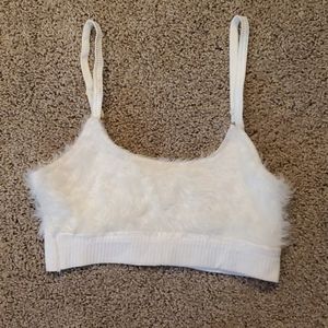 Fashion Forward Trendy White Fuzzy Sports Bra